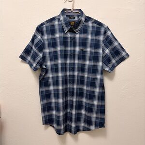 Lee Men's Navy and White Plaid Button Down Shirt